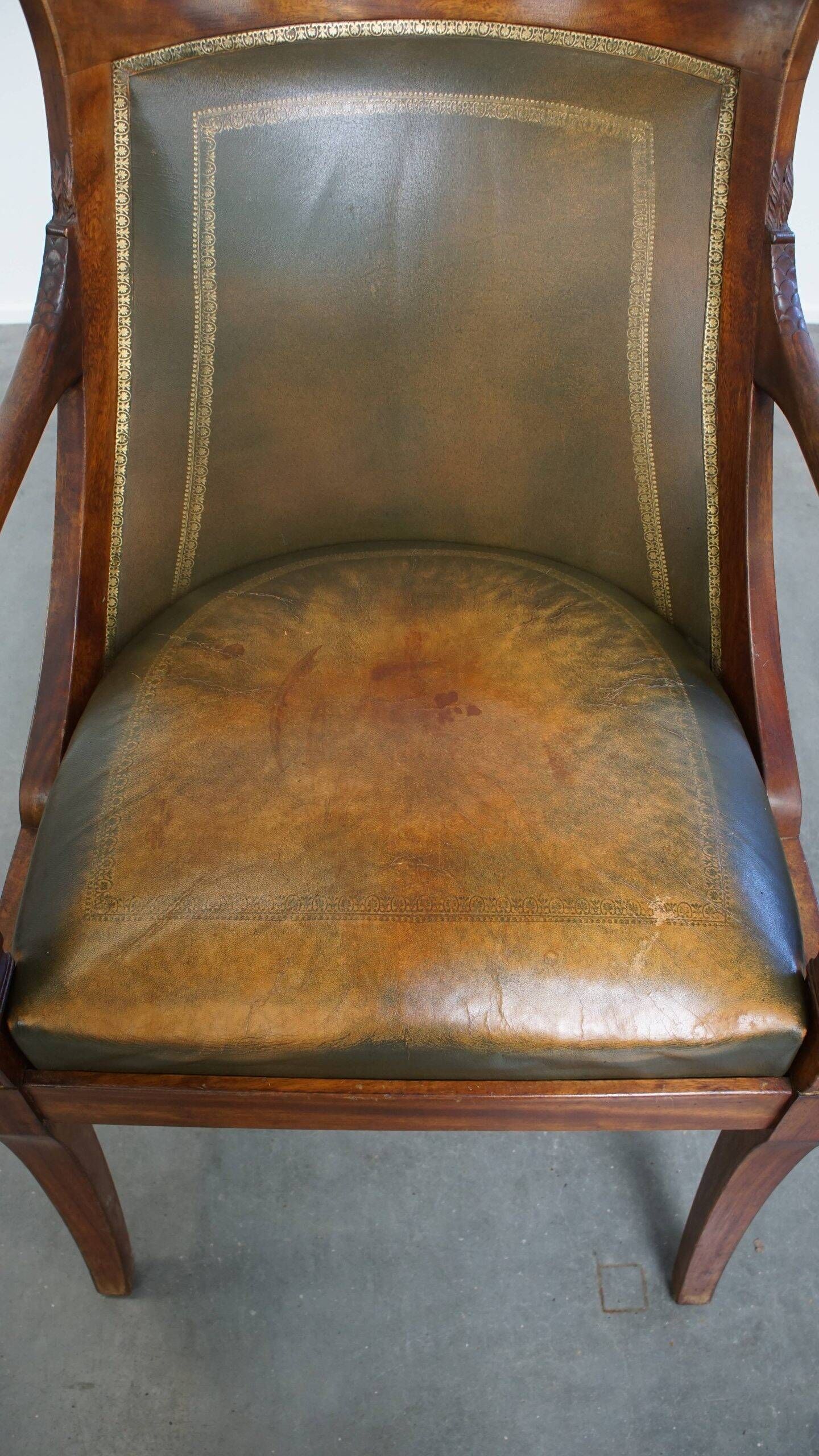 Leather and wooden Empire style side/desk chair from the early 20th century