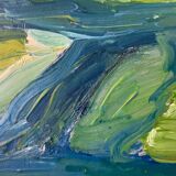 Vintage Painting Abstract Modernist Landscape By Thabe Carlson 1971