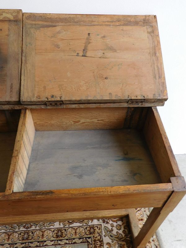 Former double desk of school office in pine of the nineteenth century