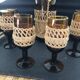 Service à apéritif verre ambré et rotin vintage