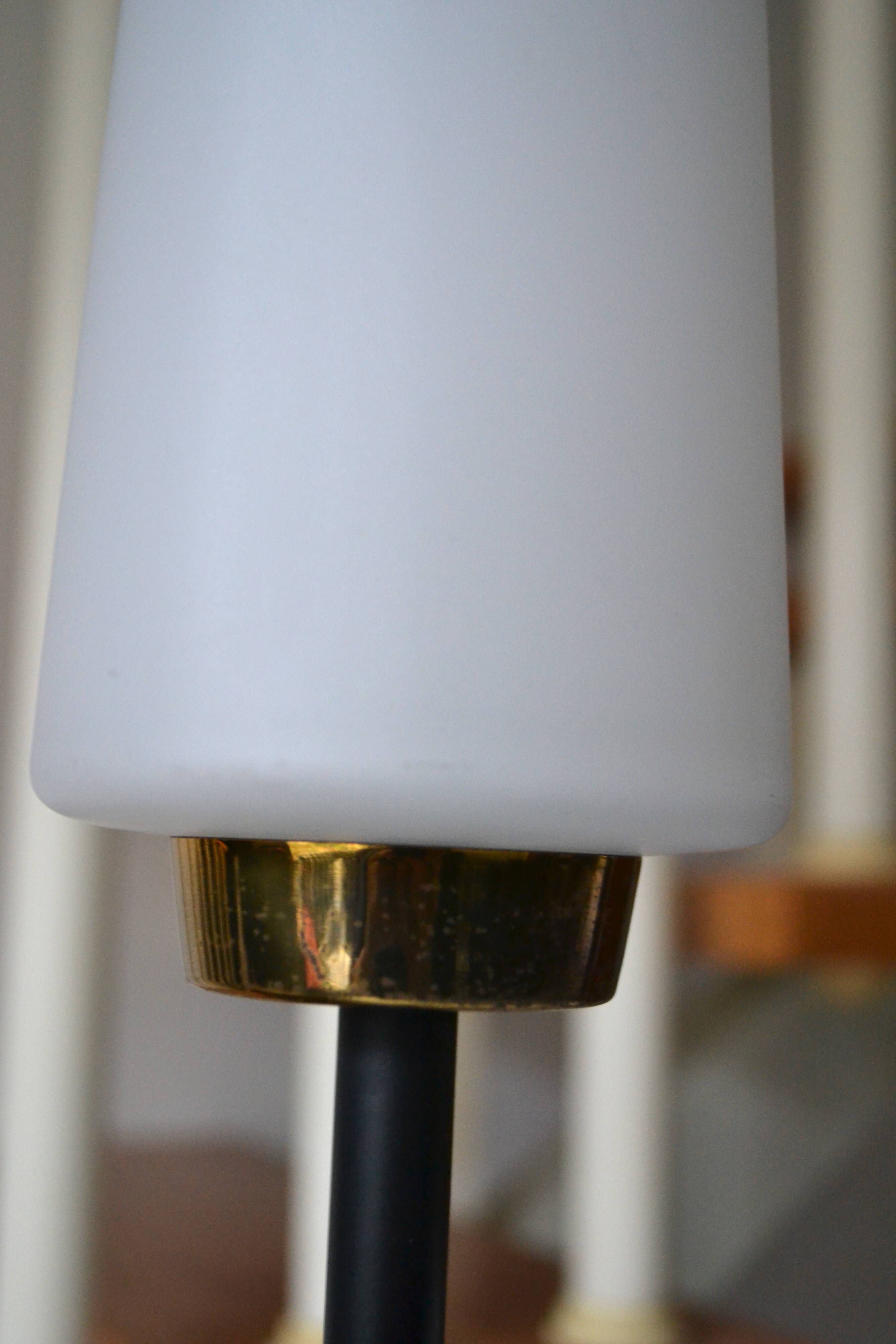 Vintage floor lamp Maison Arlus 3 lights opaline metal