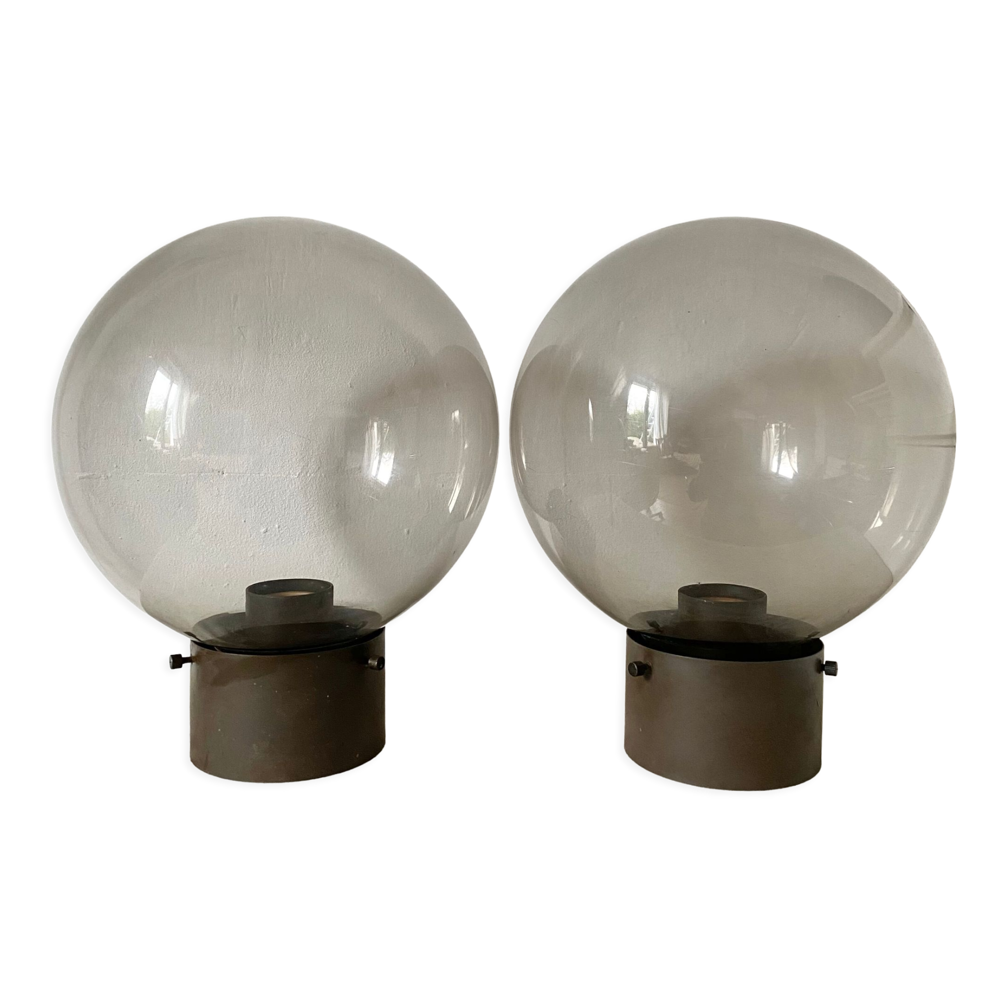 Plafonniers vintage globes en verre fumé