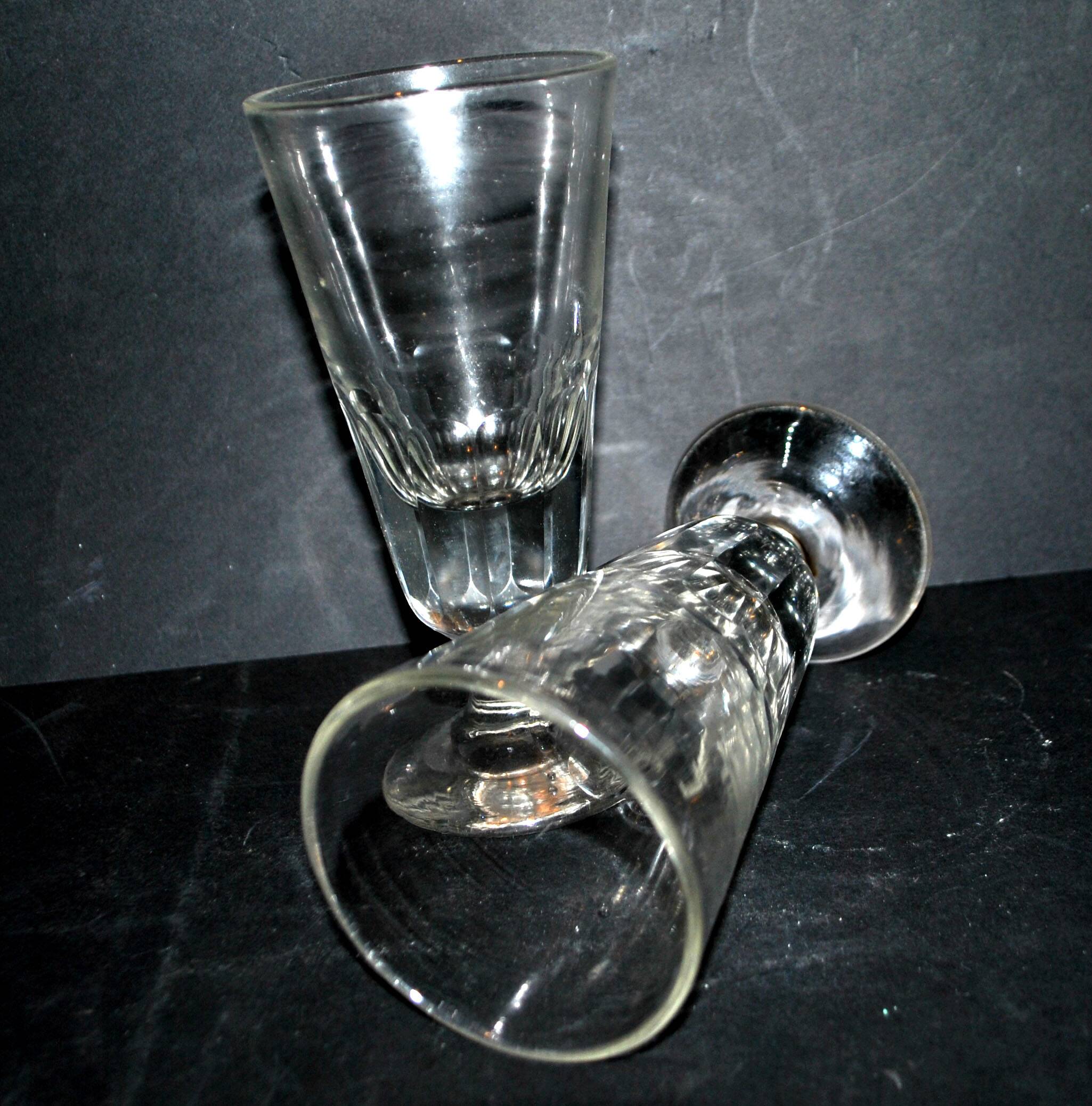 Antique Mazagran Bistro coffee glasses from 1900 in thick, cut blown glass
