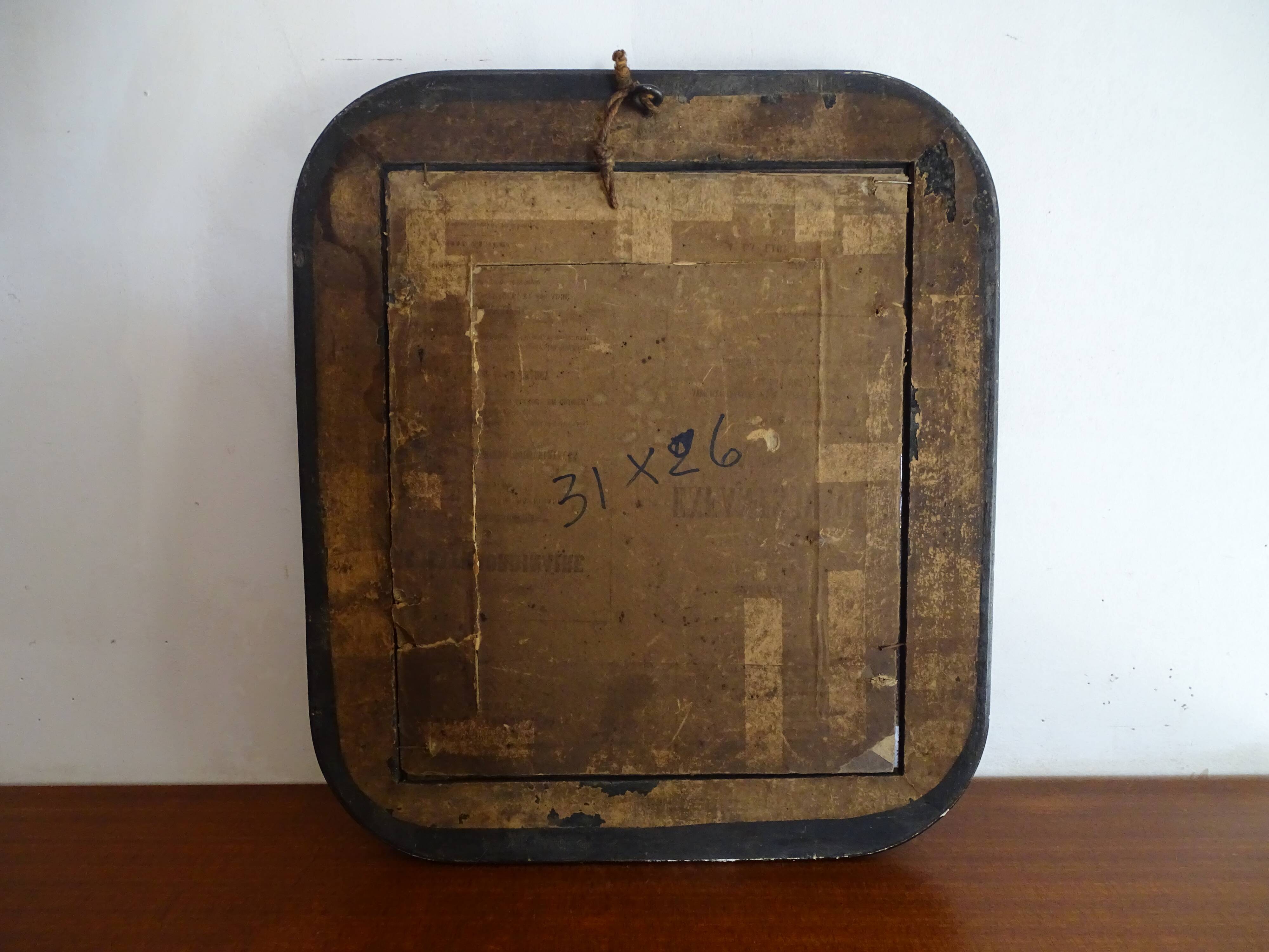 19th century pastel painting - Napoleon III blackened wood frame 40.5 x 35.5