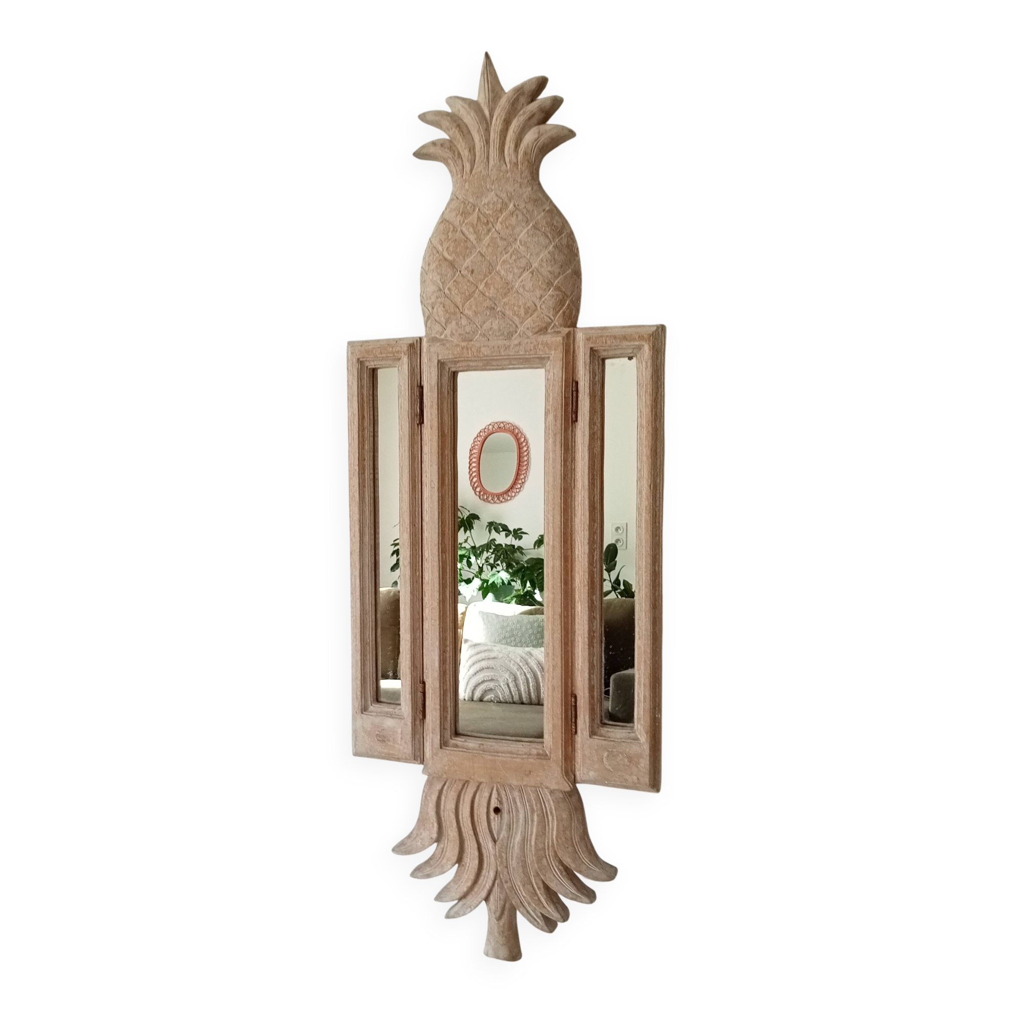 Art Deco triptych mirror Pineapple in carved wood