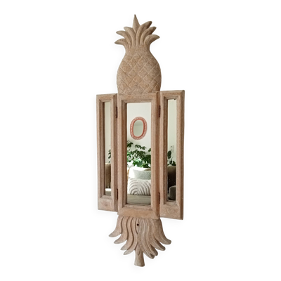 Miroir triptyque Art déco Ananas en bois sculpté