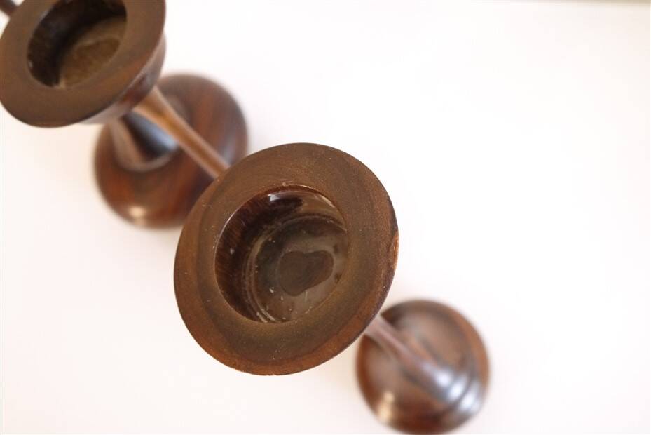 Set of vintage wooden candle holders
