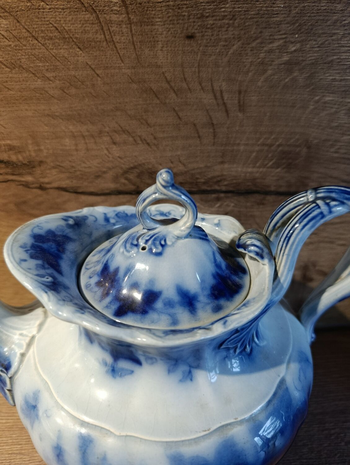 Antique blue teapot model Bryonia late 19th century Sarreguemines