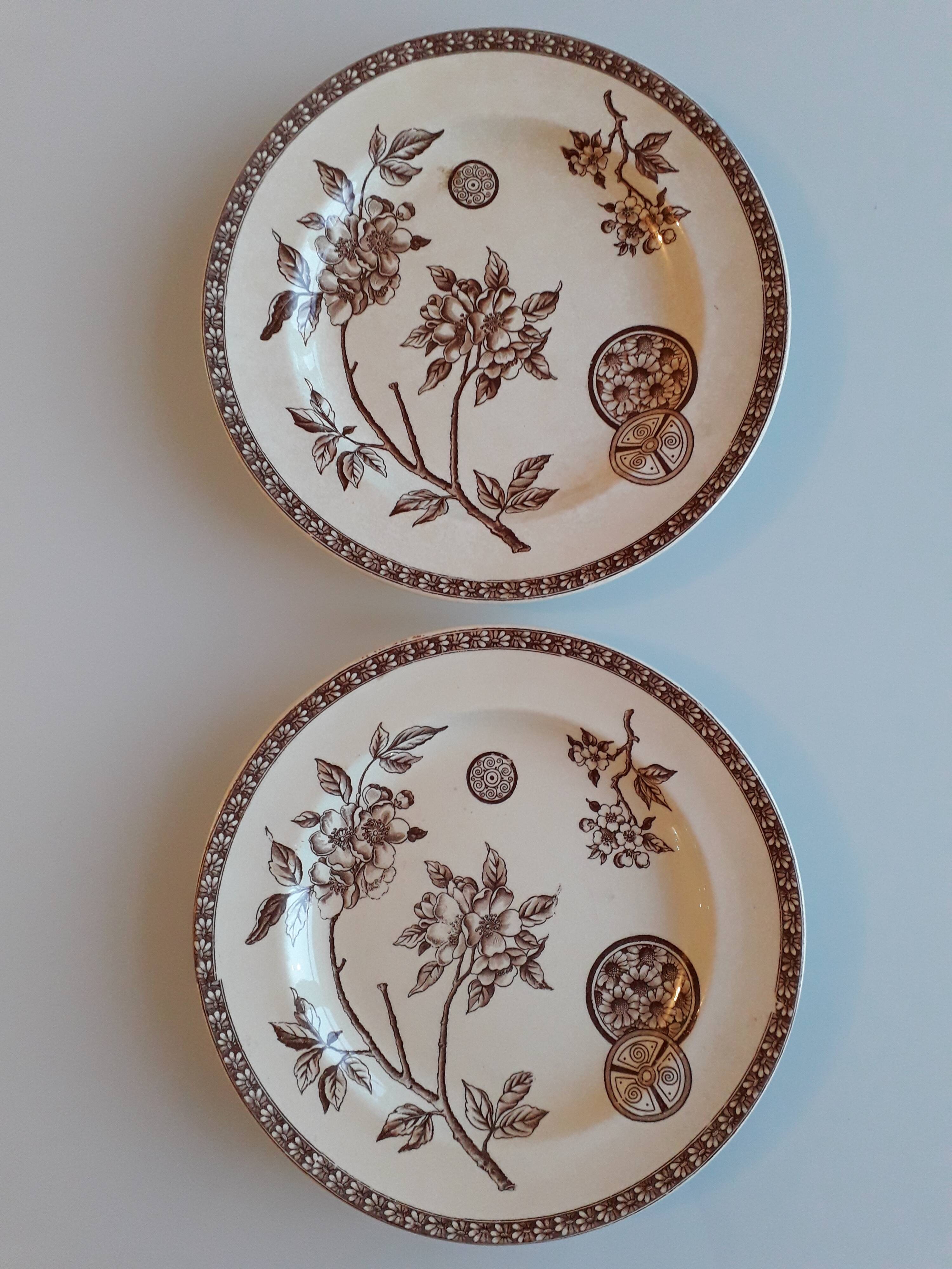 Set of 10 plates and a large oval dish - iron earth - model "marguerite"