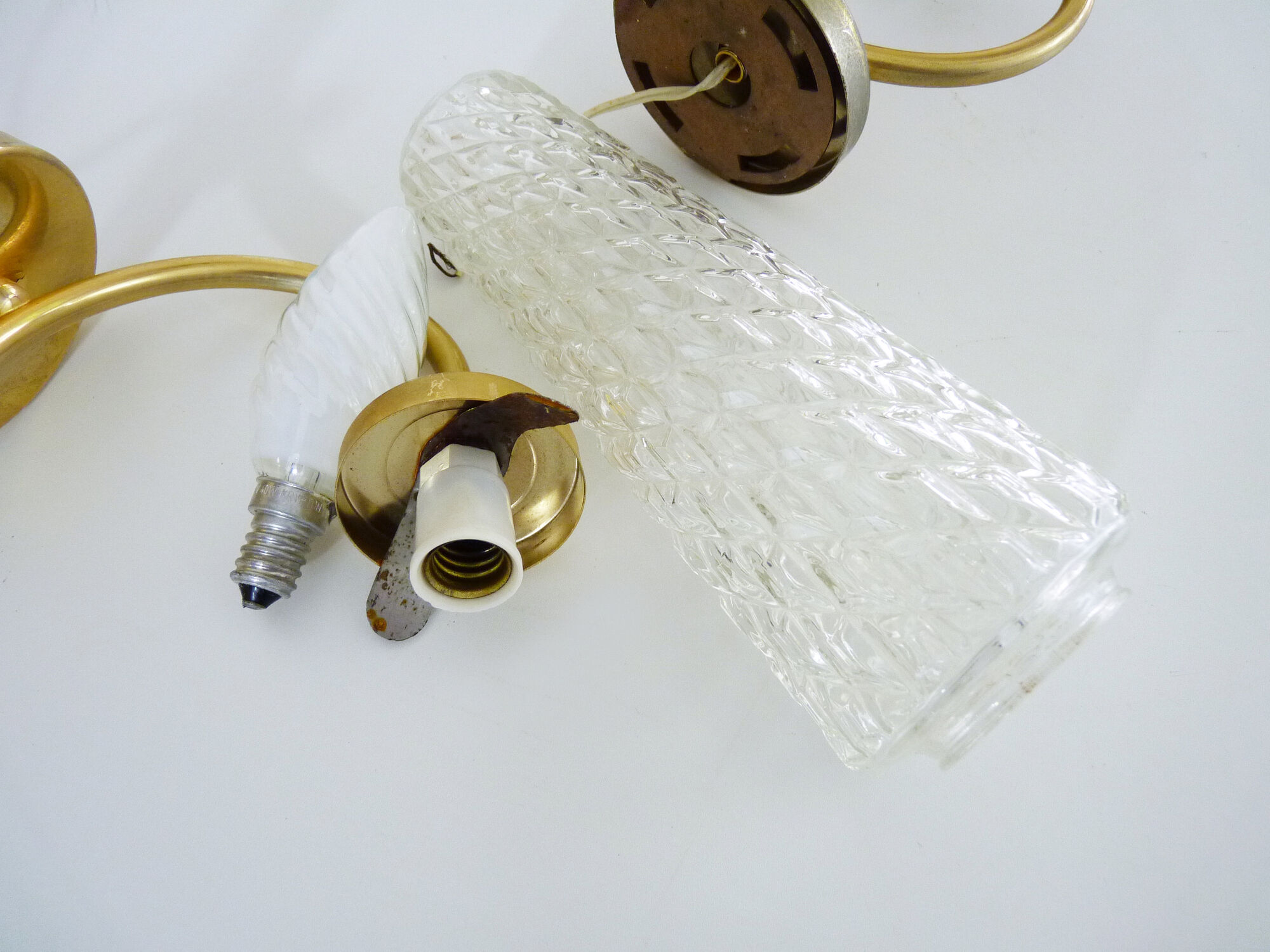 Pair of brass glass tulip wall lights 50-60s