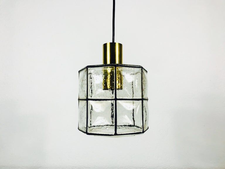 Iron and glass suspension lamp by Glashtte Limburg, 1960s