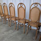 Set of 8 Vintage Bentwood Cane Dining Chair, Thonet Style, 1970s Yugoslavia