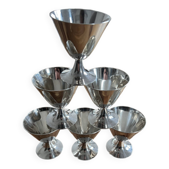 6 verres/coupe en métal argenté Christofle/Jean Charles Moreux. Modèle Bol D'or