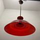 Suspension industrielle vintage en verre rouge des années 1950