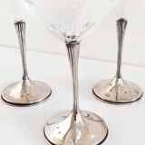 Art Deco Champagne Glasses Set of 3, Sterling Silver & Cut Glass
