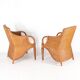 Pair of wooden and wicker armchairs
