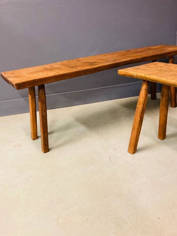 Banc industriel / table de boucher, années 1950, chêne massif - grand modèle