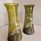 Pair of Enameled Glass Vases with Dragonflies. Unsigned Legras