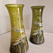 Paire de vases en verre émaillé avec libellule, attribués à Legras