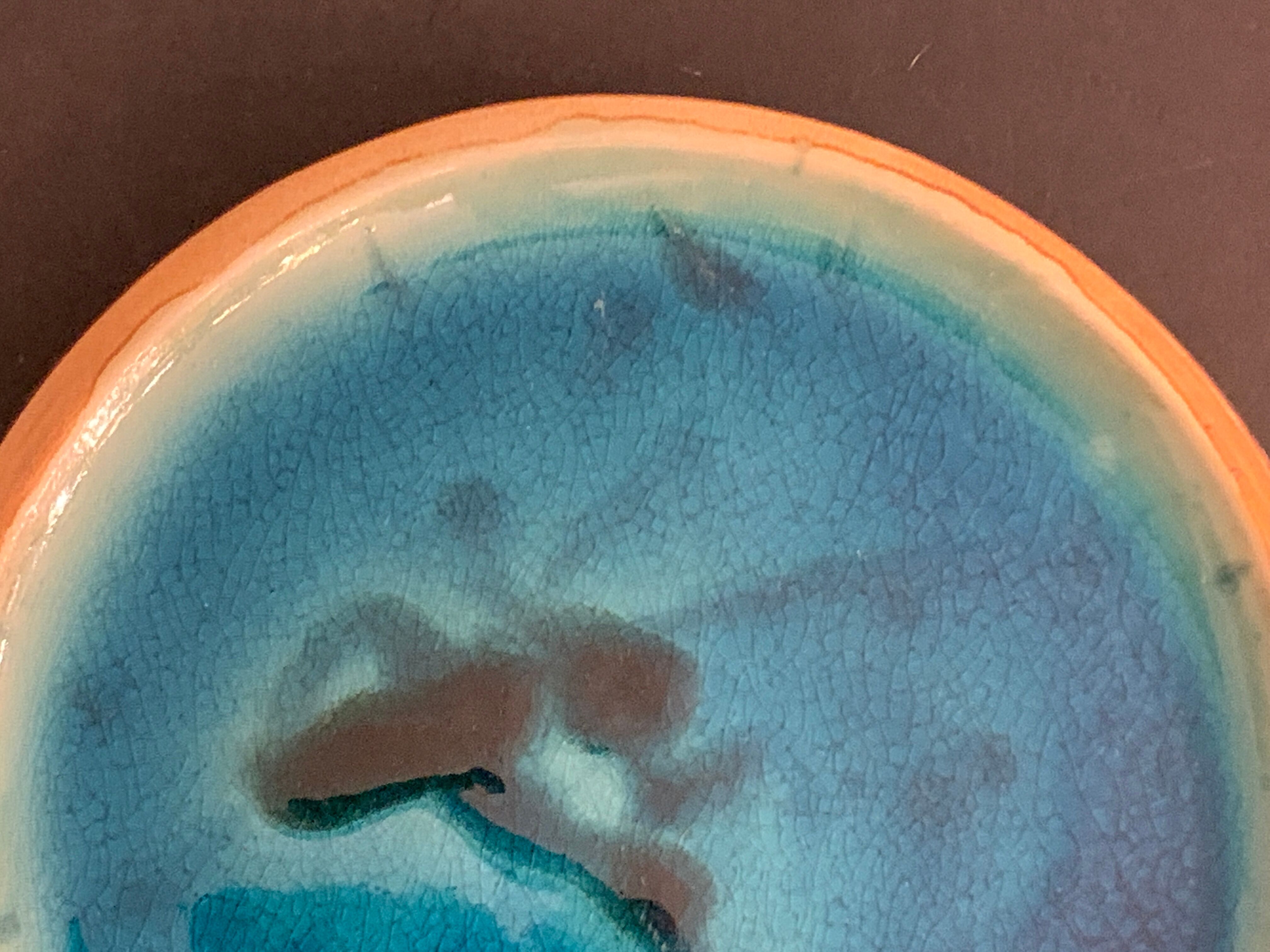 4 flat plates in blue enamelled ceramic La Poterie de la Colombe