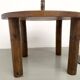 Modernist round table, solid oak, cylindrical pine base, DLG Perrian.