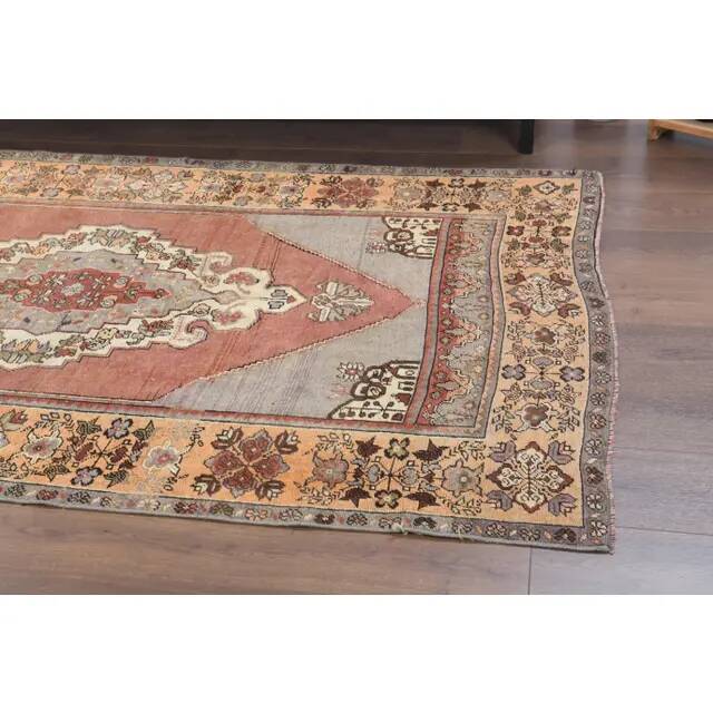 Vintage Turkish Oushak Handmade Wool Cotton Red Area Rug 132x224