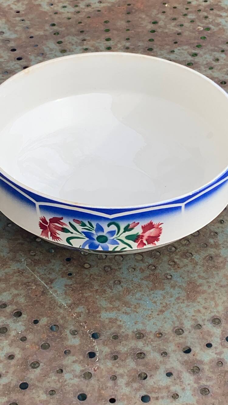 Salad bowl, Elorn model, Digoin and Sarreguemines, France, carnation motifs