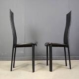 Chaises de salle à manger vintage en cuir noir à dossier haut, lot de 6, années 1980
