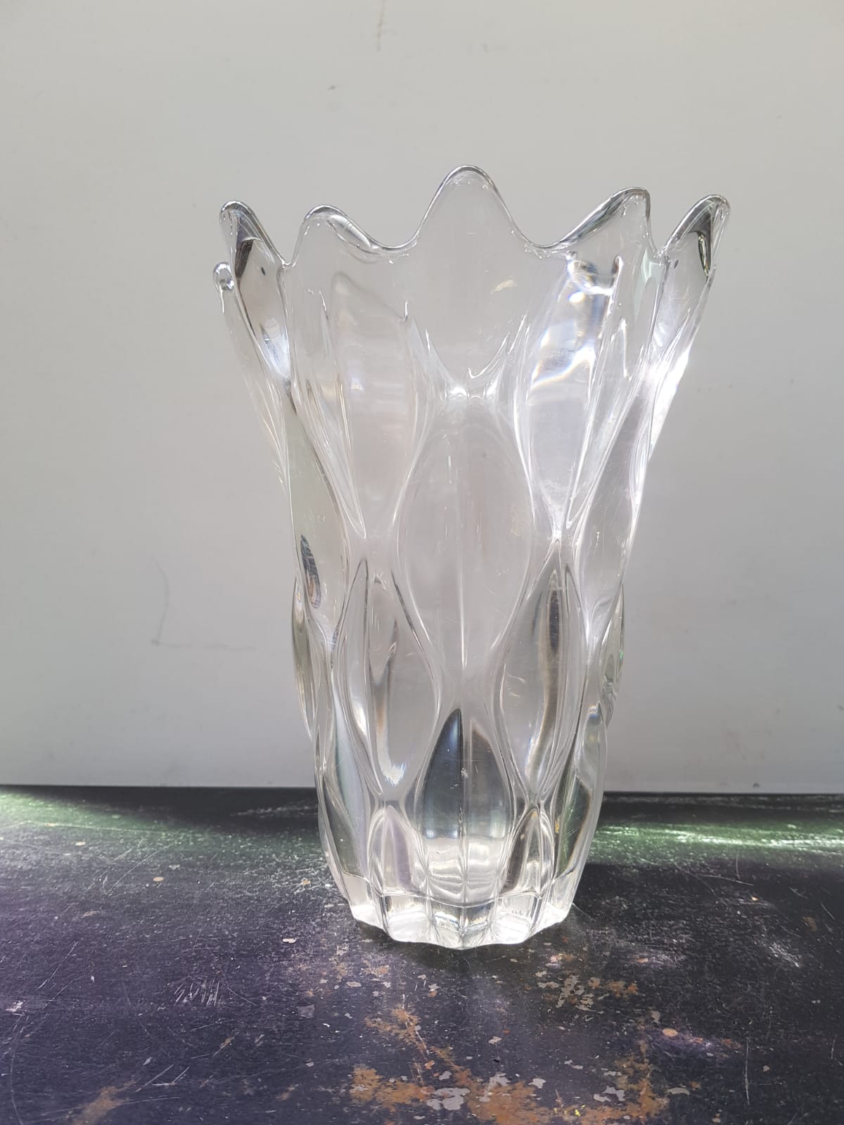 Old transparent molded glass vase bubble shape vintage decoration