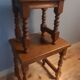 2 solid wood trundle tables, turned legs 80