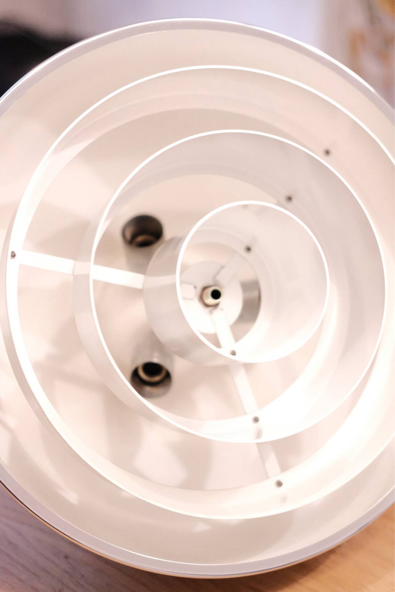 Vintage chrome dome suspension light, space age 70s, concentric rings bla.
