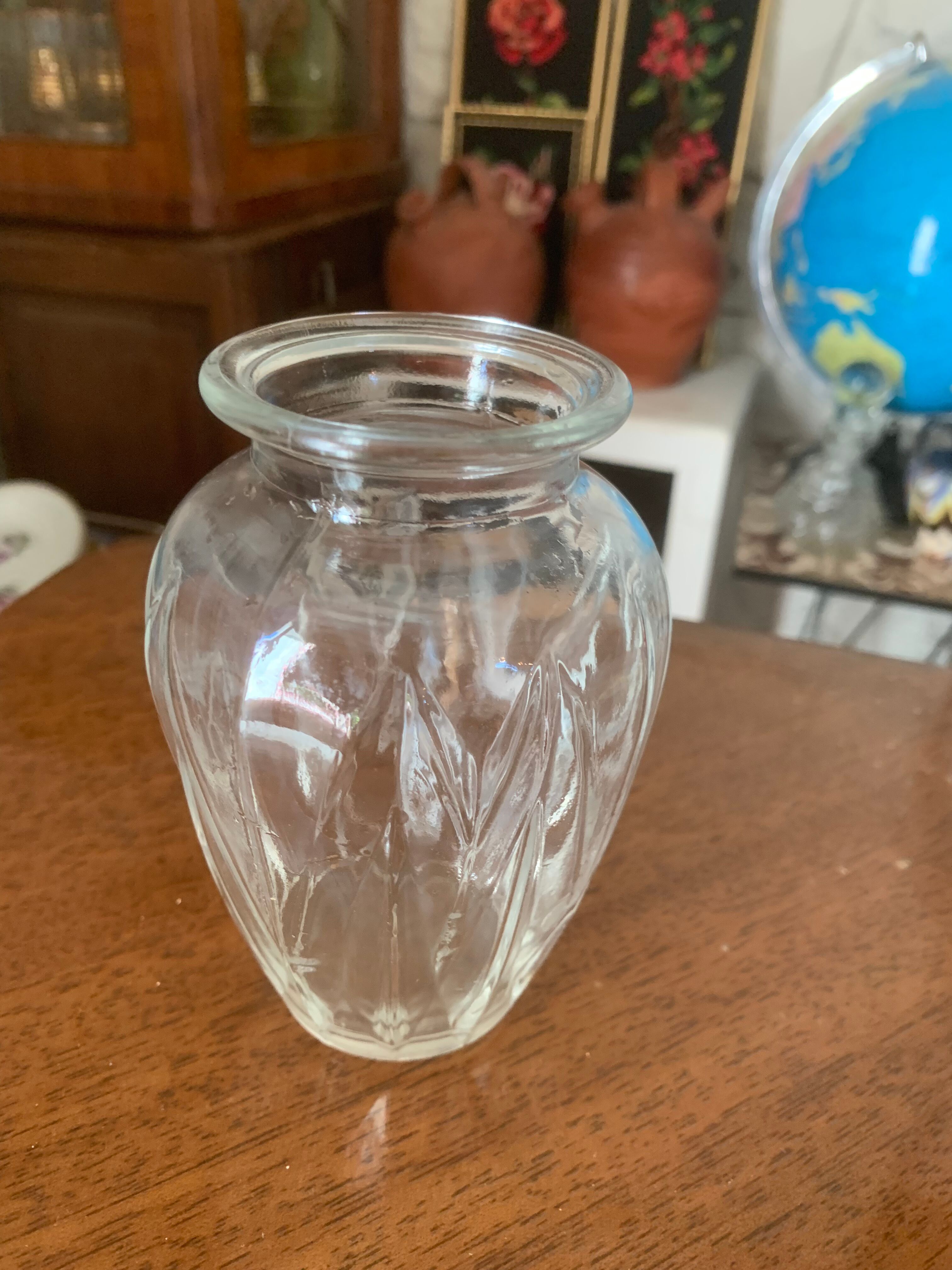 Hyacinth vase in molded transparent glass vintage pattern