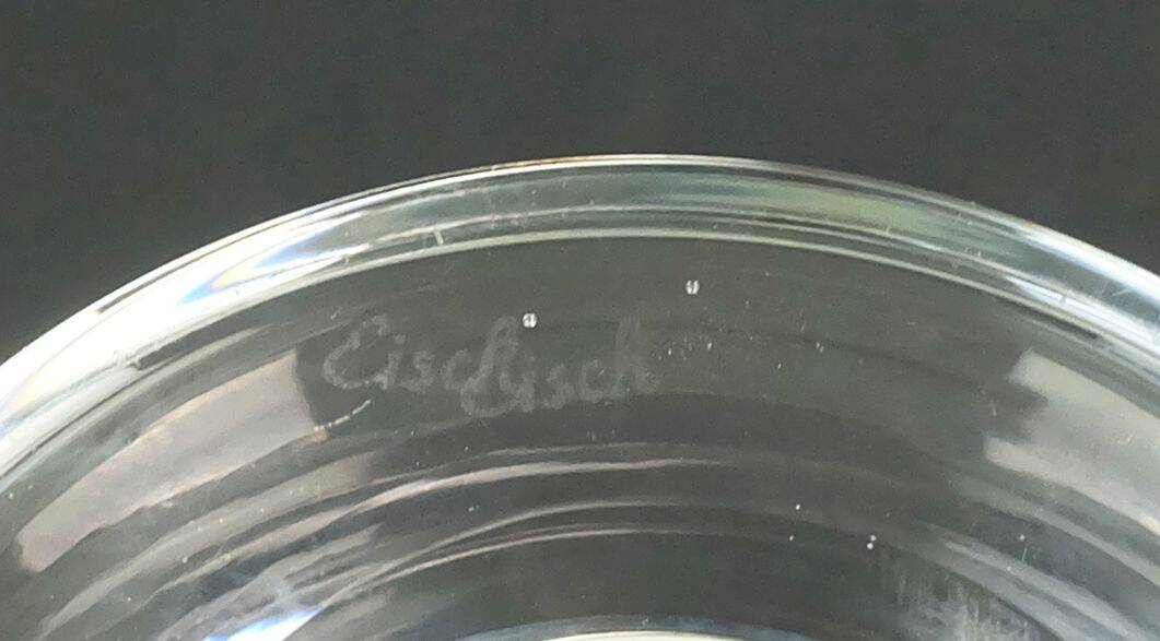 1970s glass VASE by eisch thick clear glass and bubble glass green rim