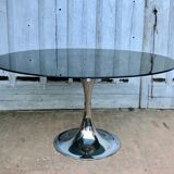 Table tulipe ovale verre et chrome 1970
