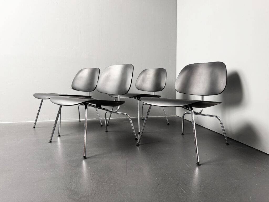 Set of 4 LCM chairs made of chrome-plated metal with black plywood by Charles & Ray Eames for Herman Miller, Germany, 1960s