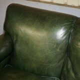 Victorian leather canapé, shield armrests, stamped Maple & Co.