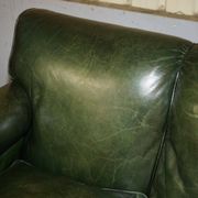 Victorian leather canapé, shield armrests, stamped Maple & Co.