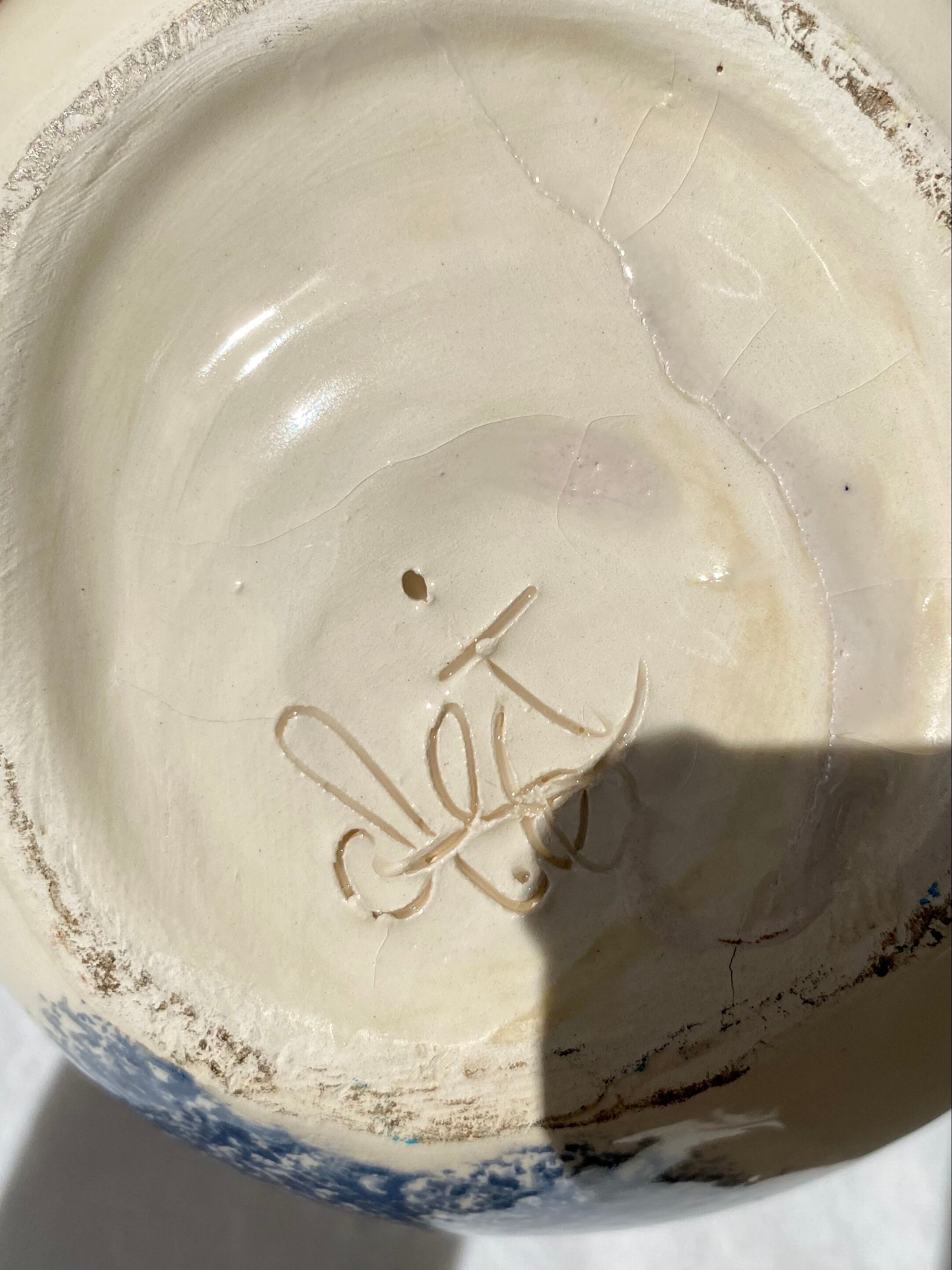 Signed ceramic hen and guinea fowl