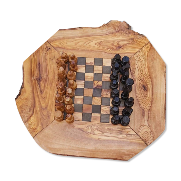 Jeu d'échecs en bois d'olivier rustique jeu d'échecs à la main plateau 12 "avec 32 pièces d'échecs