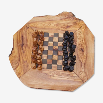 Rustic olive wood chess game 12" hand-playing game with 32 chess pieces