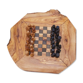 Rustic olive wood chess game 12" hand-playing game with 32 chess pieces