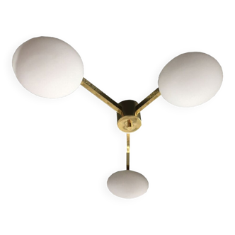 3 brass arm with oval spheres ceiling lamp