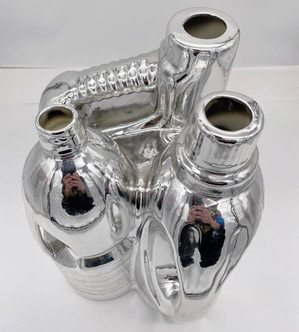 Grand Vase Vintage • Sculpture Pop • Céramique Chromée • Pols Potten • 1990