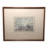 Peinture j. garelli paysage hiver 01/86 sous verre + cadre bois