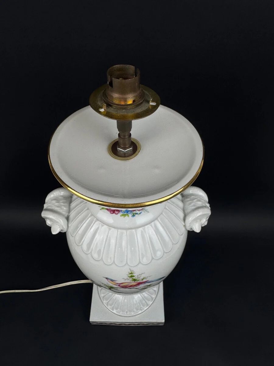 Raynaud Limoges lamp base in porcelain, paradise birds
