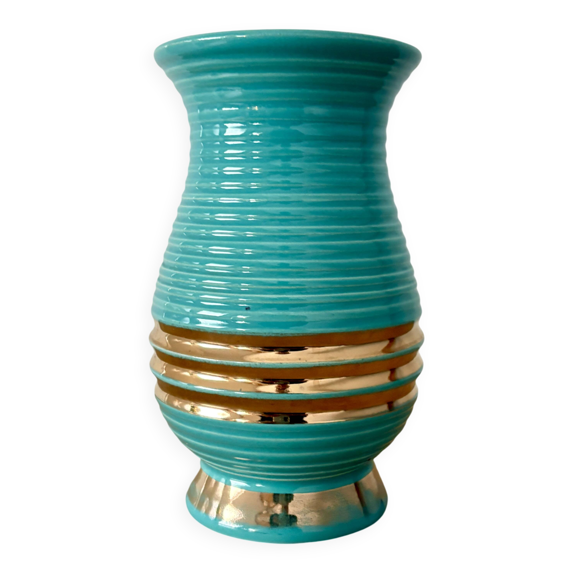Vintage Art Deco vase in blue and gold ceramic