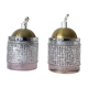 Pair of small portable tulip lamps in transparent glass.