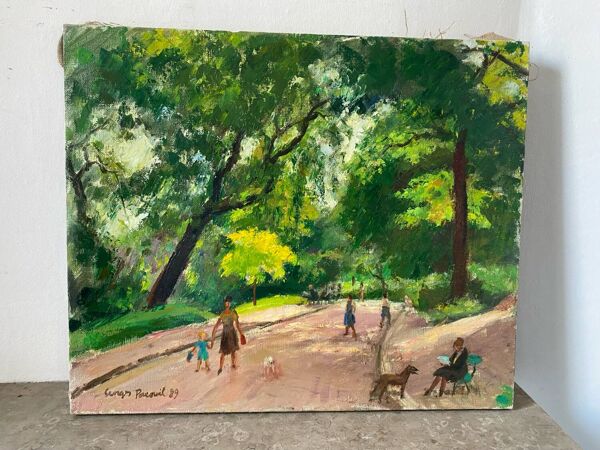 Promenade dans un parc signé daté 1989