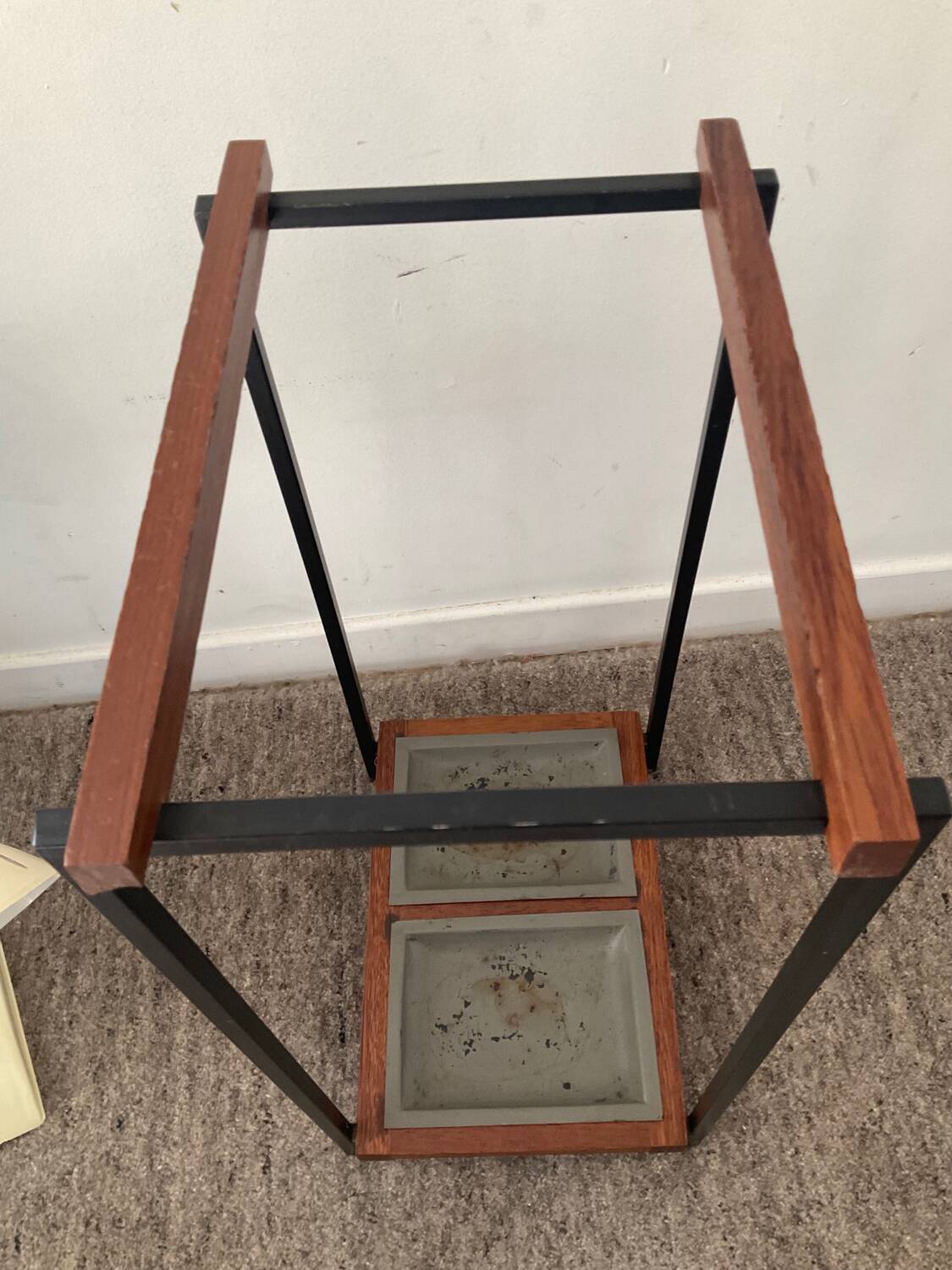 Vintage teak and metal umbrella stand