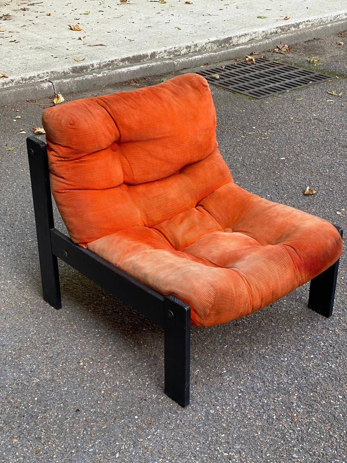 Vintage orange Scandinavian armchair from the 70s, velvet armchair
